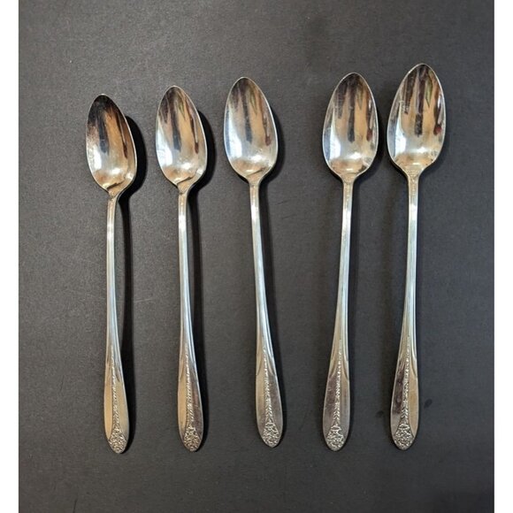 National Silver Co Princess Royal Iced tea spoons silver-plate 1930  7 inch  set - Picture 1 of 10